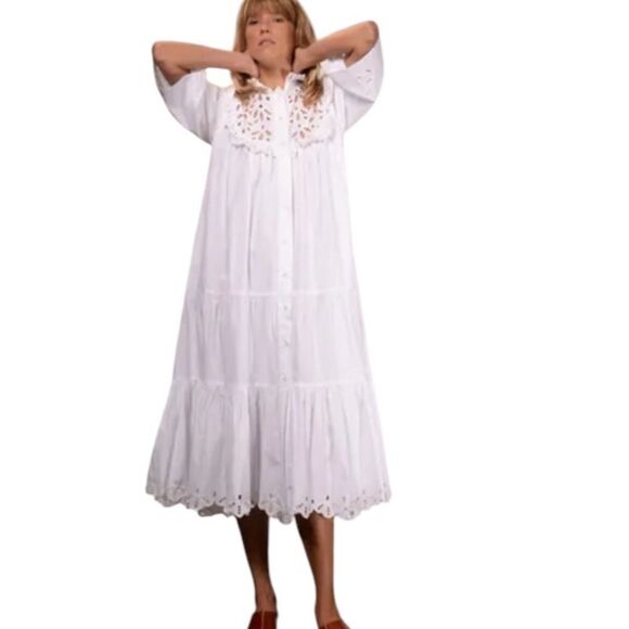 VIRGINIE DE VINSTER Birdy Broderie Anglaise Dress | White XS - Picture 1 of 5